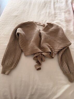Ribbed Off-Shoulder Sweater in Taupe